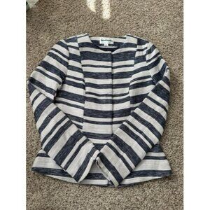 Pim + Larkin Cotton Blazer Long Sleeve Stretch White Blue Stripe Women's Size XS